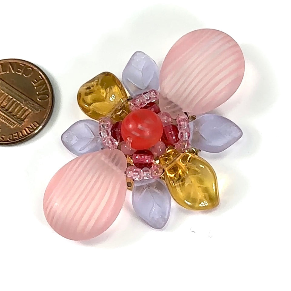 Czech Glass Beads 2 inch Flower Ornament Pink Light Multi Combination 1 piece CA060