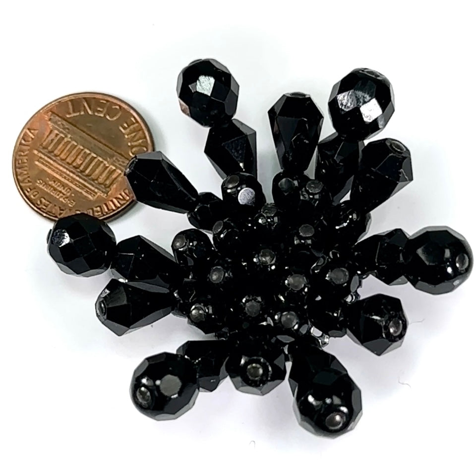 Czech Glass Beads 2 inch Spike Ornament Black on Black 1 piece CA061
