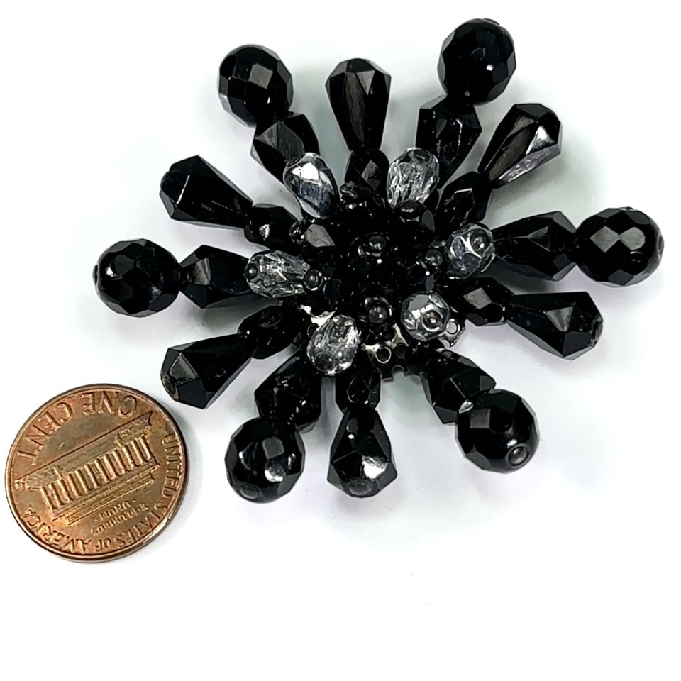Czech Glass Beads 2 inch Spike Ornament Black and Silver Combination 1 piece CA062