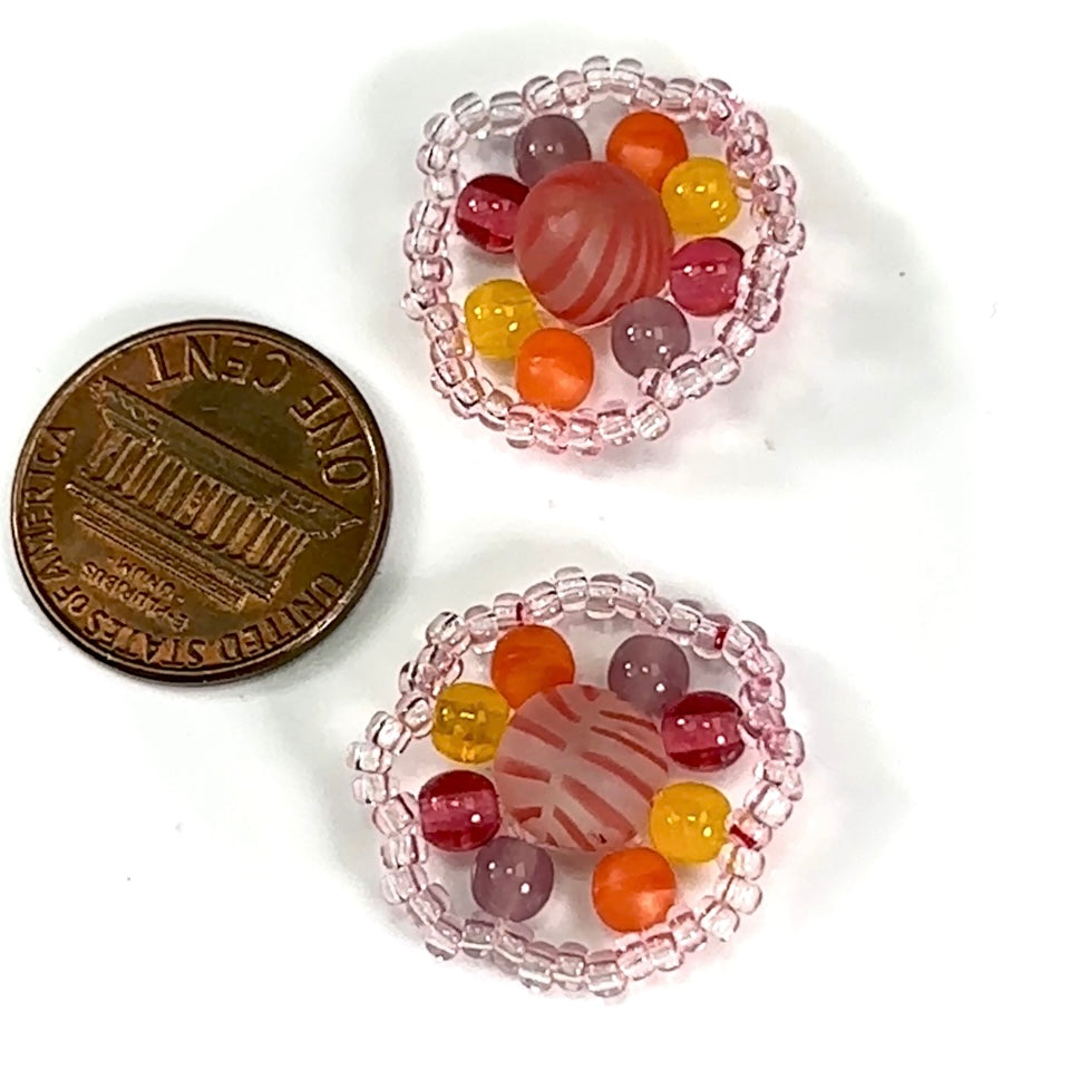 Czech Glass Beads 0.8 inch Round Ornament Red Combination 2 pieces CA069
