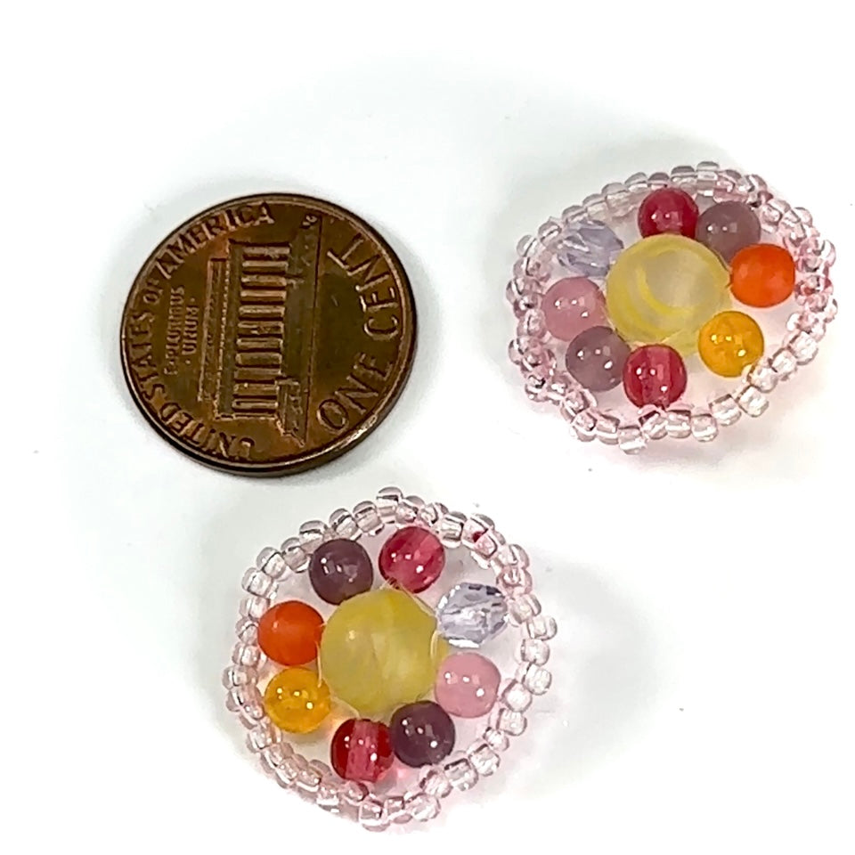 Czech Glass Beads 0.8 inch Round Ornament Pink and Yellow Combination 2 pieces CA070