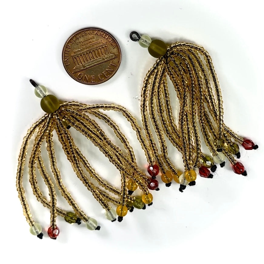 Czech Glass Beads 2.5 inch Tassel Ornament Yellow Topaz Combination Pendants 2 pieces CA072