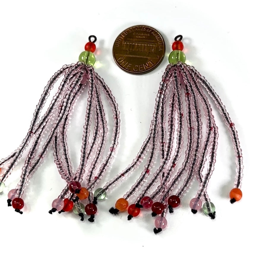Czech Glass Beads 2.5 inch Tassel Ornament Summer Pink Combination Pendants 2 pieces CA076