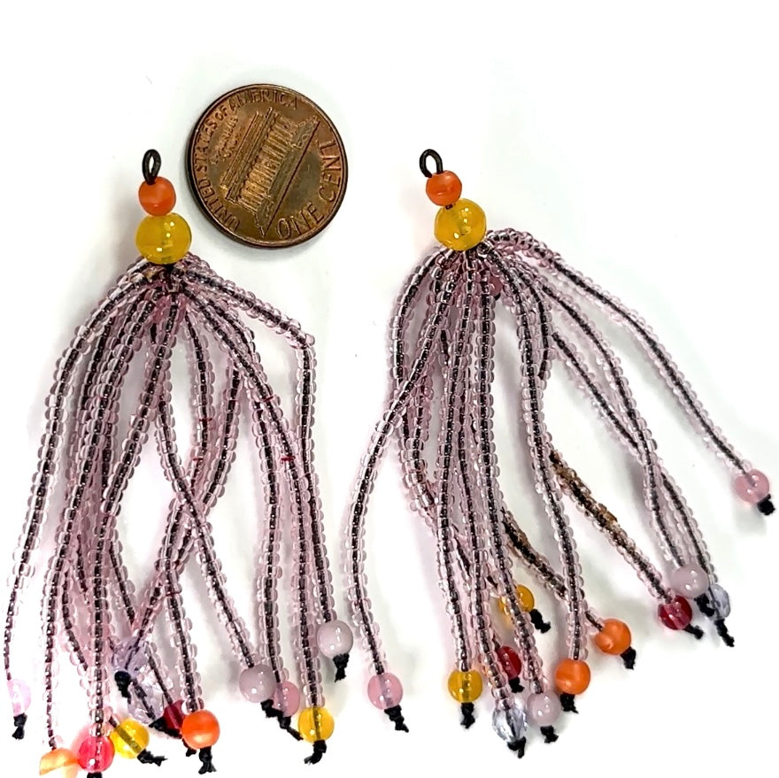 Czech Glass Beads 2.5 inch Tassel Ornament Tropical Pink Combination Pendants 2 pieces CA077