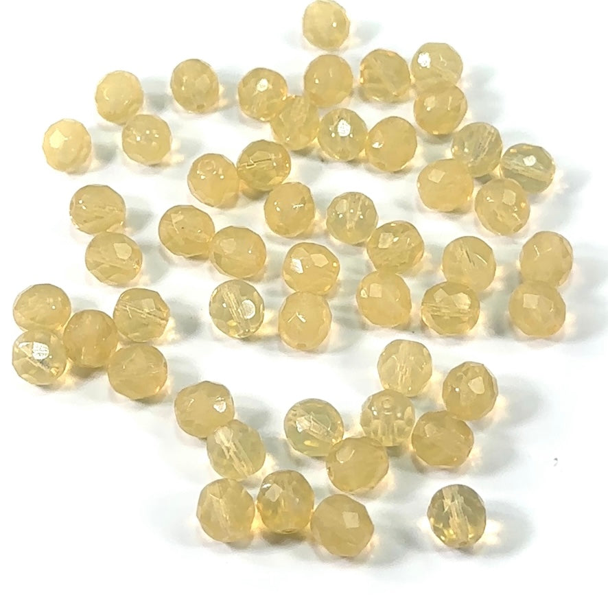 Beige Opal milky loose Traditional Czech Fire Polished Round Faceted Glass Beads 6mm 8mm 10mm