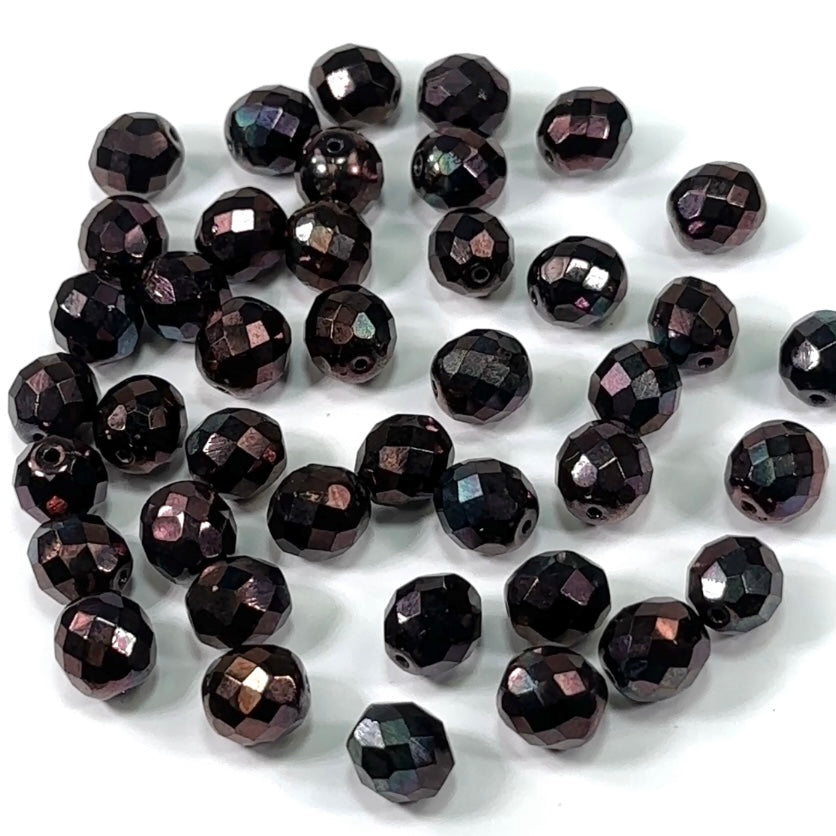 Jet Purple Iris and Dark Purple Iris fully coated loose Traditional Czech Fire Polished Round Faceted Glass Beads 6mm 8mm 10mm 12mm 14mm