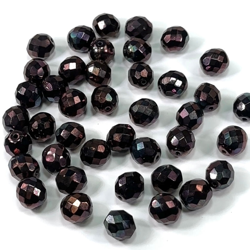 Jet Purple Iris fully coated loose Traditional Czech Fire Polished Round Faceted Glass Beads 10mm 14mm
