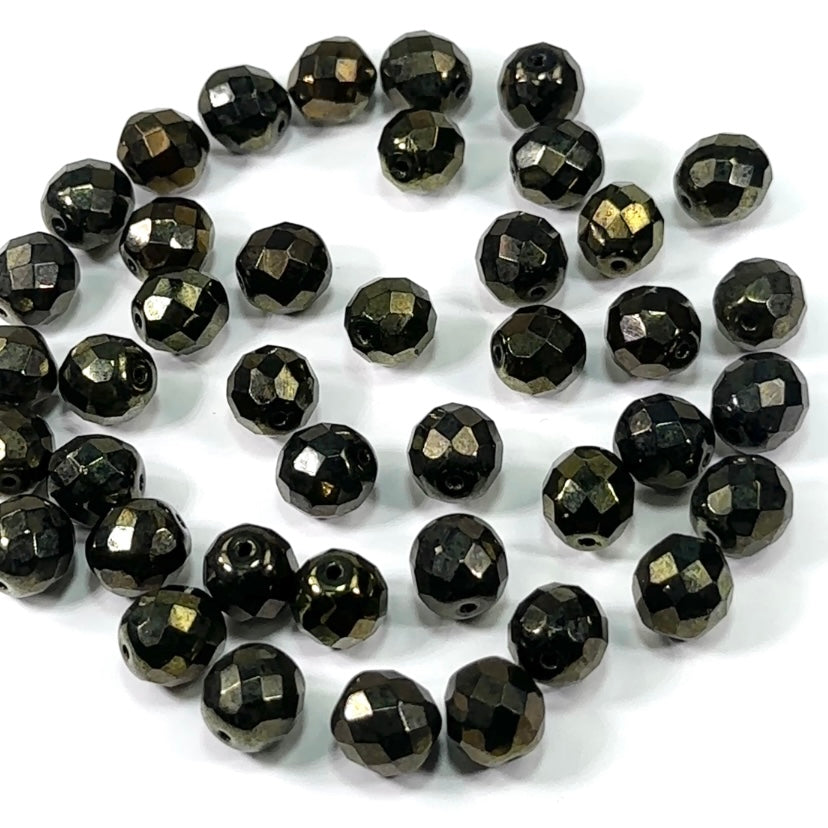 Jet Green Iris fully coated loose Traditional Czech Fire Polished Round Faceted Glass Beads 4mm 6mm 8mm 10mm 12mm 14mm Green Khaki and Woods Green