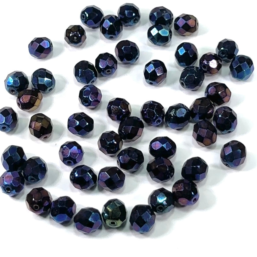 Jet Blue Iris fully coated loose Traditional Czech Fire Polished Round Faceted Glass Beads 4mm 6mm 8mm 14mm