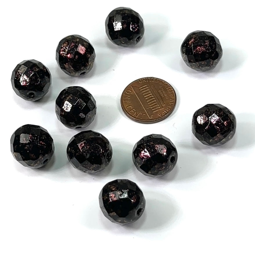 Black Red Marble Metallic coating loose Traditional Czech Fire Polished Round Faceted Glass Beads 12mm 14mm
