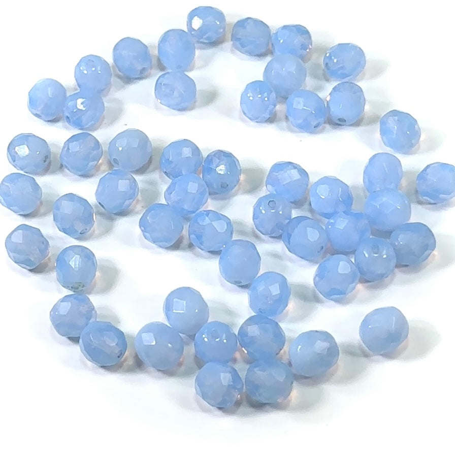 Light Blue Opal milky loose Traditional Czech Fire Polished Round Faceted Glass Beads 6mm 8mm 10mm