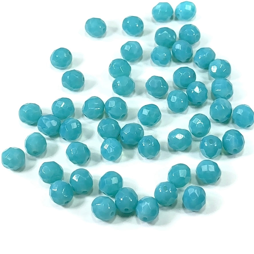 Aqua Opal milky loose Traditional Czech Fire Polished Round Faceted Glass Beads 8mm 10mm