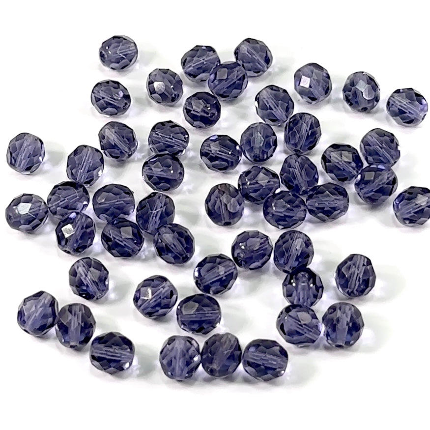 Lavender Tanzanite loose Traditional Czech Fire Polished Round Faceted Glass Beads 6mm 8mm