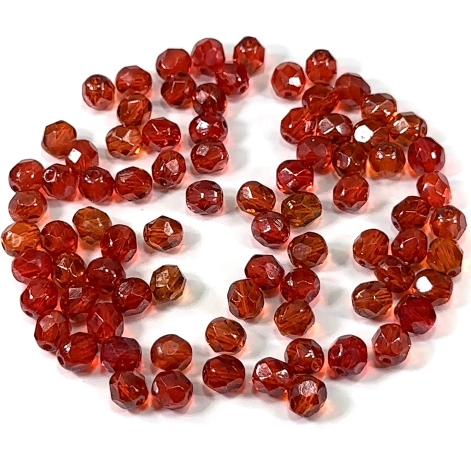 Crystal Orange Luster coated loose Traditional Czech Fire Polished Round Faceted Glass Beads 6mm 80pcs CF062