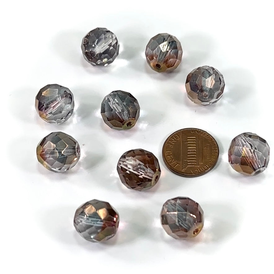 Crystal Brown Luster coated loose Traditional Czech Fire Polished Round Faceted Glass Beads 14mm 10pcs CF069