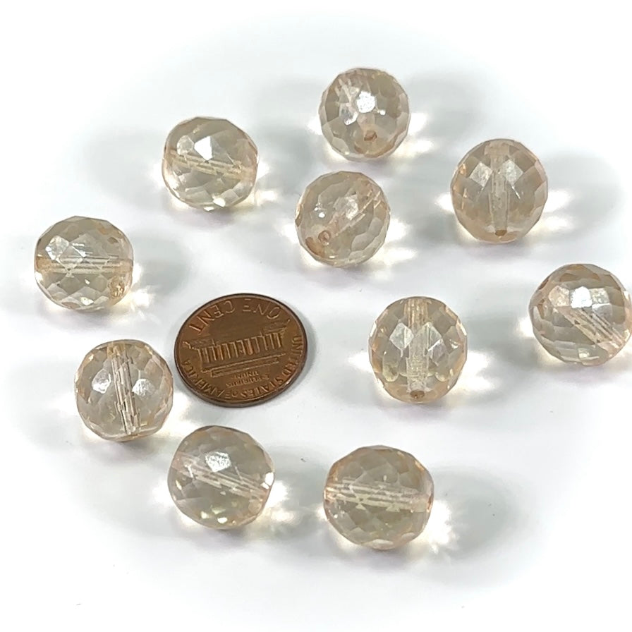 Crystal Champagne Traditional Czech Fire Polished Round Faceted Glass Beads