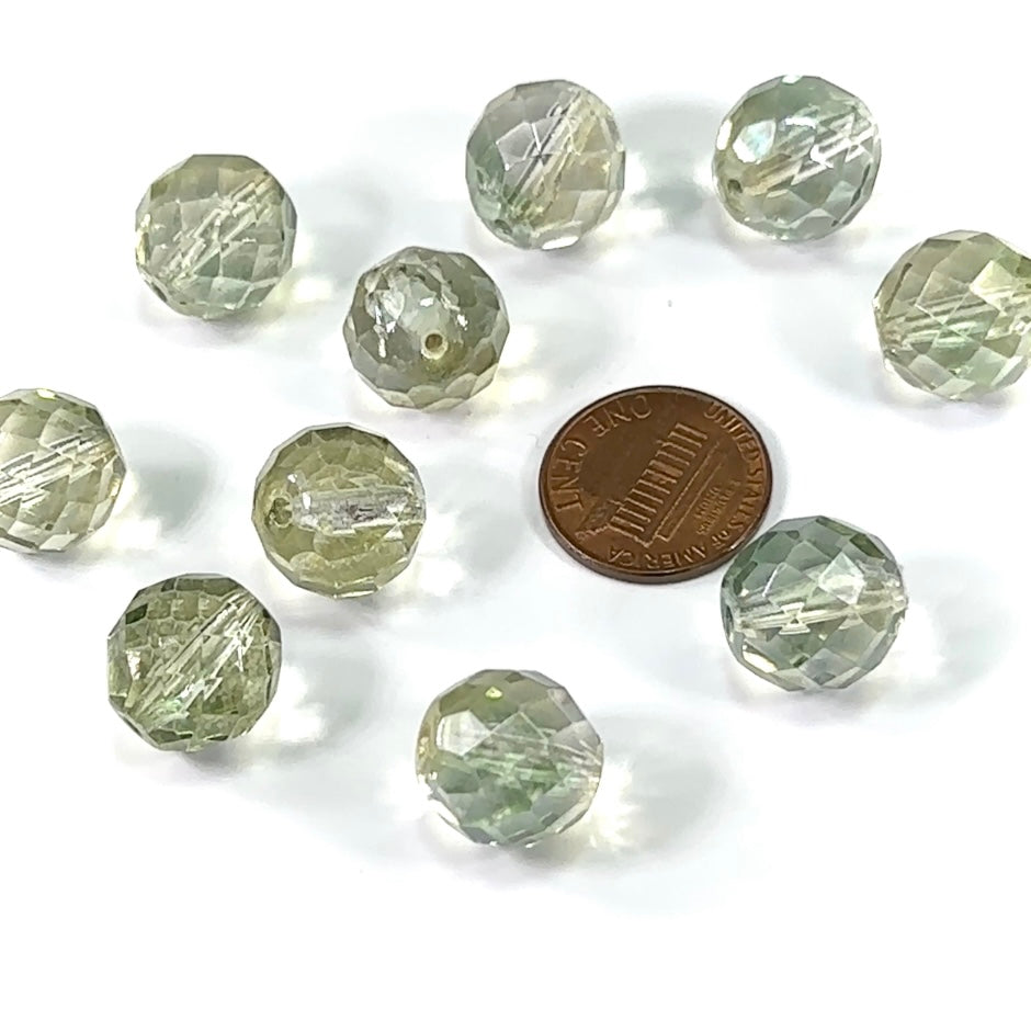 Crystal Green Luster coated loose Traditional Czech Fire Polished Round Faceted Glass Beads 14mm 10pcs