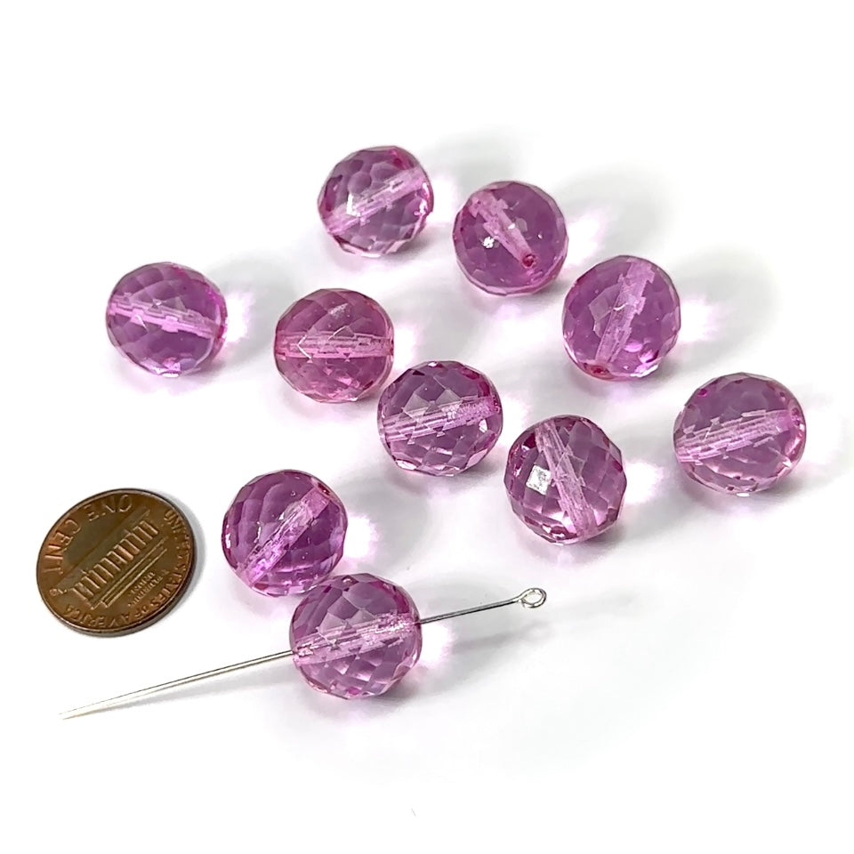 Hot Pink coated loose Traditional Czech Fire Polished Round Faceted Glass Beads 14mm 10pcs CF084