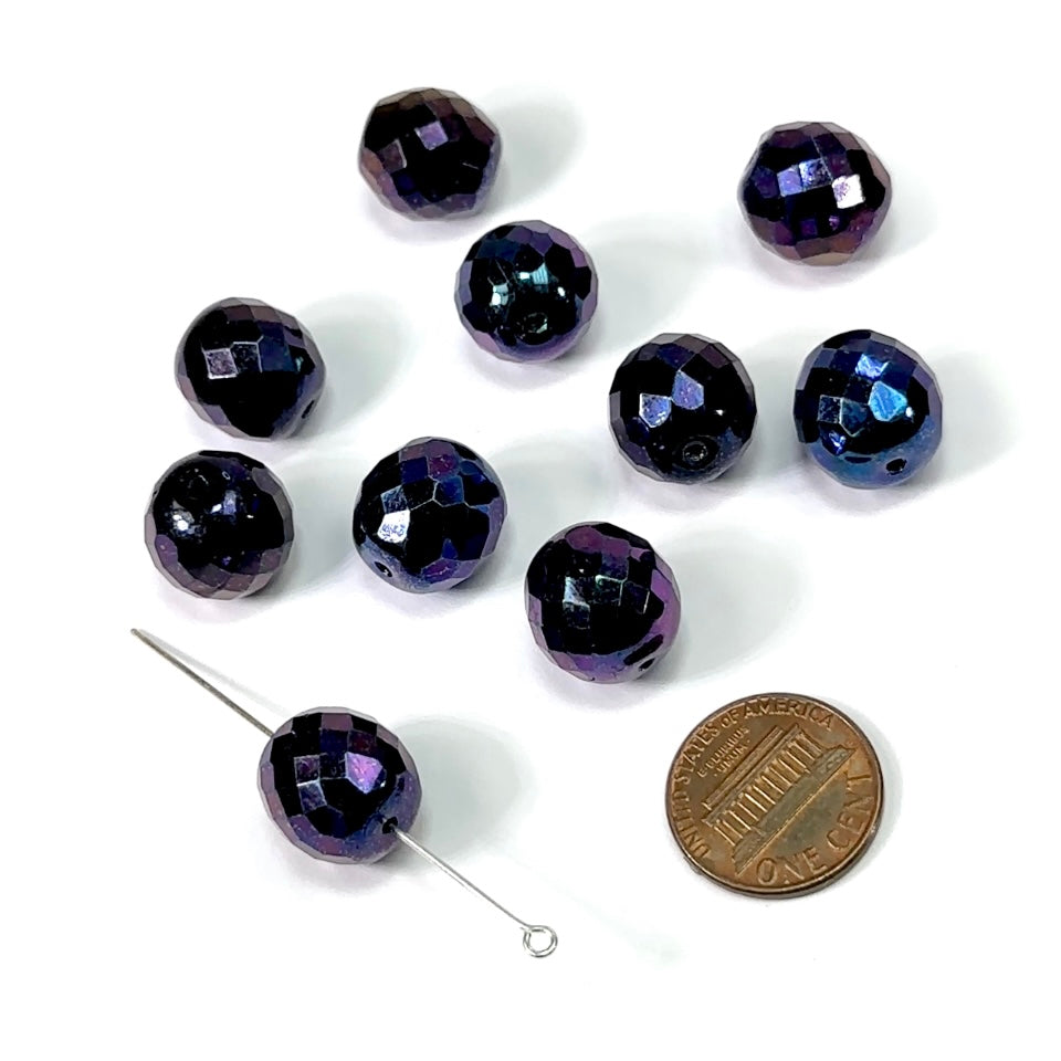 Jet Purple Iris and Dark Purple Iris fully coated loose Traditional Czech Fire Polished Round Faceted Glass Beads 6mm 8mm 10mm 12mm 14mm