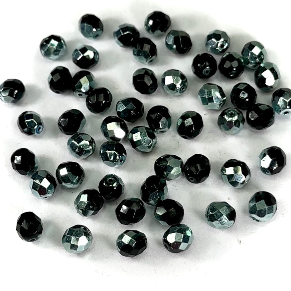 Jet Blue Apolo Half coated Czech Fire Polished Round Faceted Glass Beads 6mm 8mm 10mm 12mm