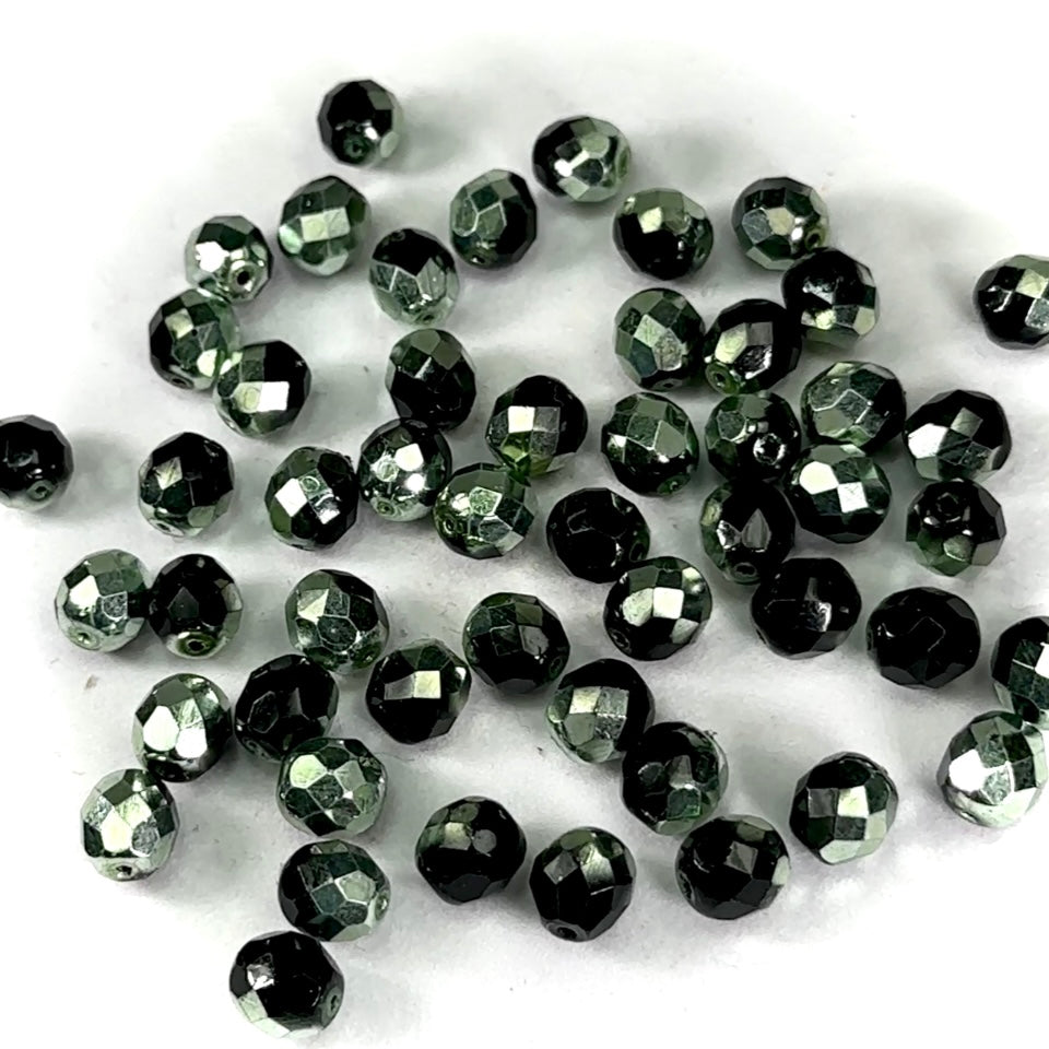 Jet Green Apolo Half coated Czech Fire Polished Round Faceted Glass Beads 6mm 8mm 10mm 12mm