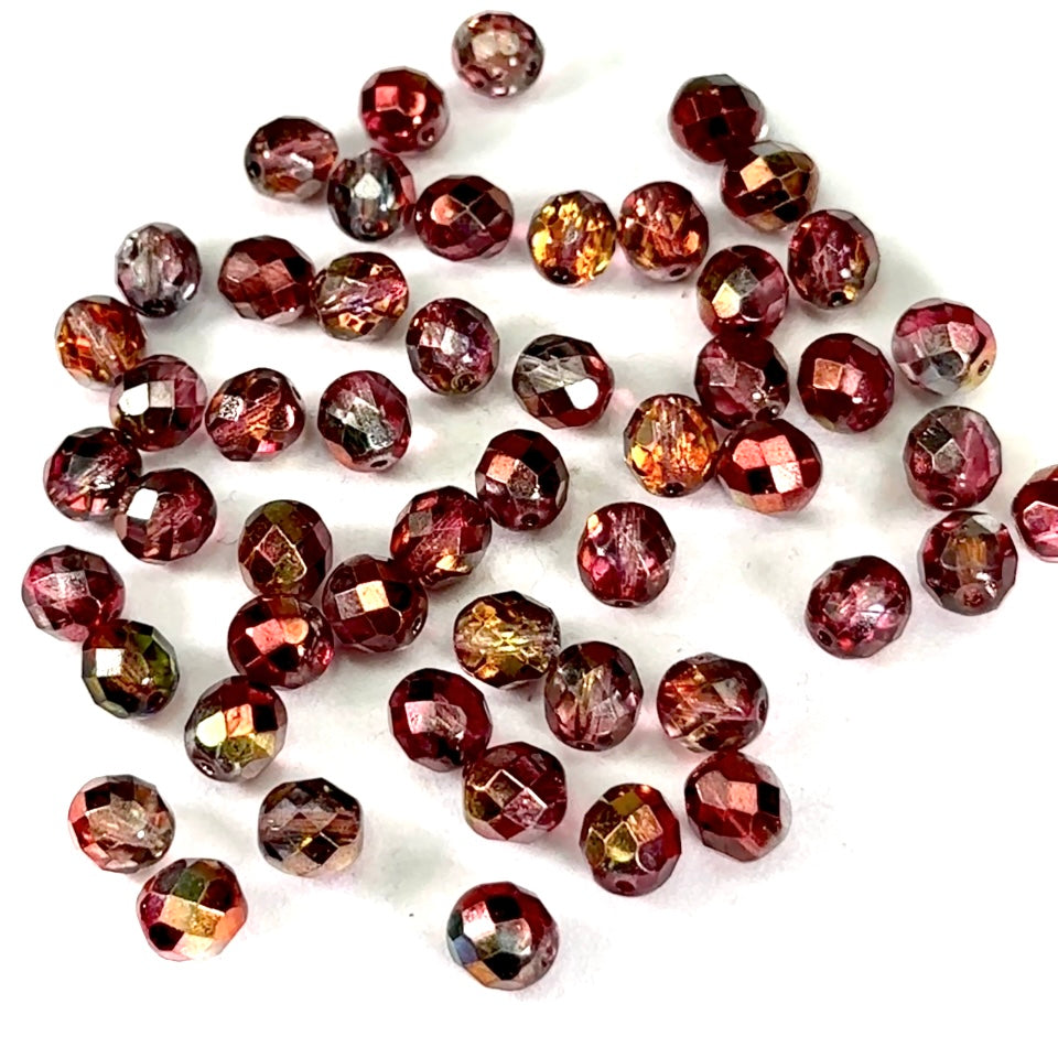 Crystal Red Peacock coated Czech Fire Polished Round Faceted Glass Beads 8mm 10mm 12mm