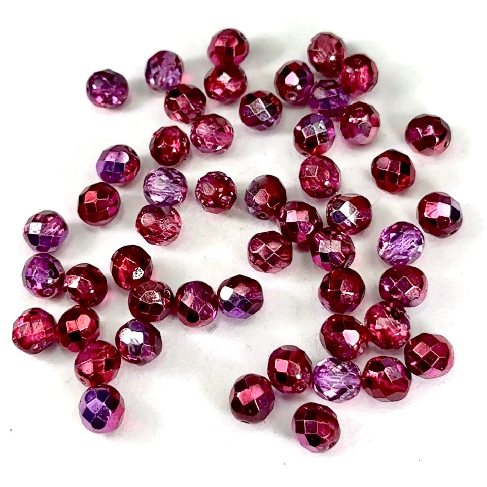 Crystal Hot Pink Silver coated Czech Fire Polished Round Faceted Glass Beads 8mm 10mm