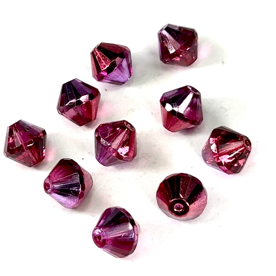Czech Glass Bicone Rondelle Shaped Fire Polished Beads 14mm Crystal Hot Pink Silver coated 10 pieces CF175