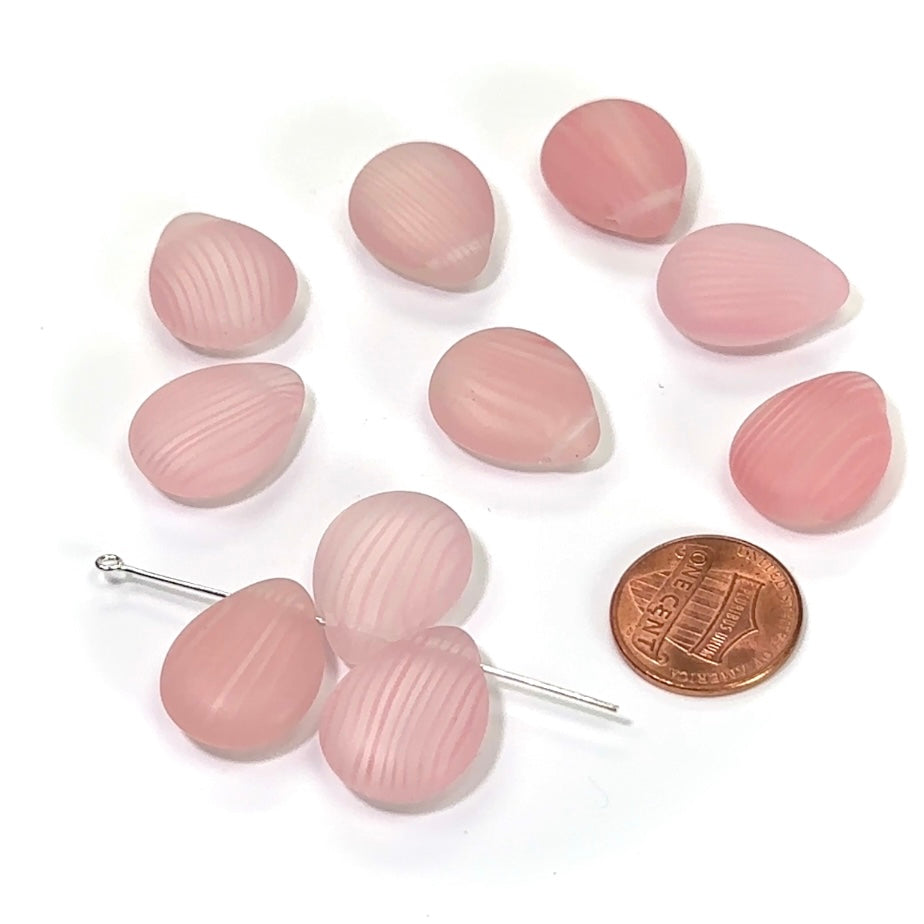 Czech Pressed Druk Glass Beads Chunky Teardrop Petal with Top Hole Across 20x15mm Crystal Pink Stripe Matted 10 pieces CL010