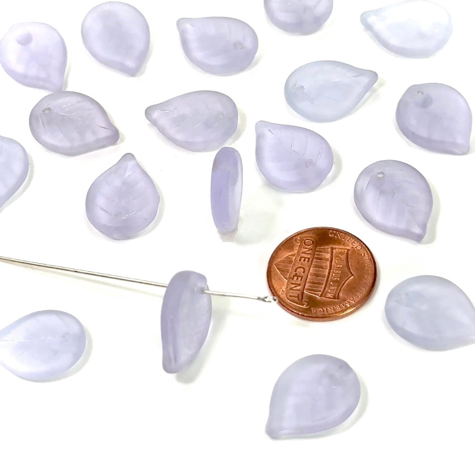 Czech Pressed Druk Glass Beads Leaf with Top Hole To Be Used As a Pendant 18x13mm Lavender Lilac Matted 20 pieces CL028