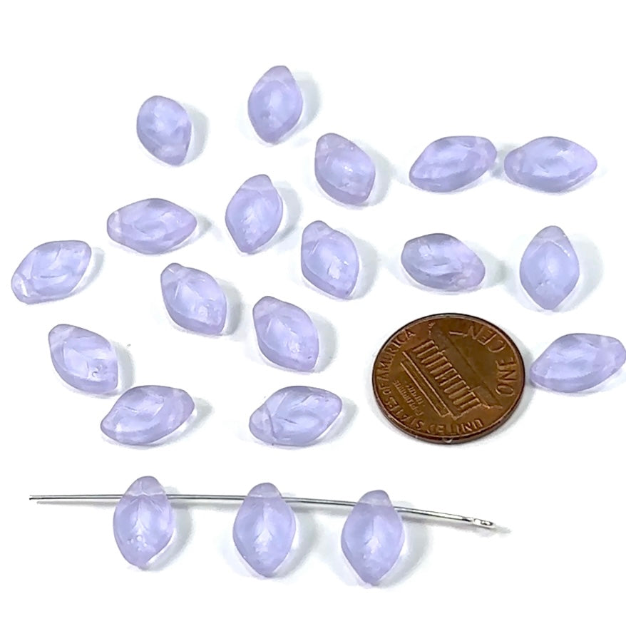 Czech Pressed Druk Glass Beads Small Leaf Shaped with Top Hole Across 12x8mm Lavender Matted 20 pieces CL040
