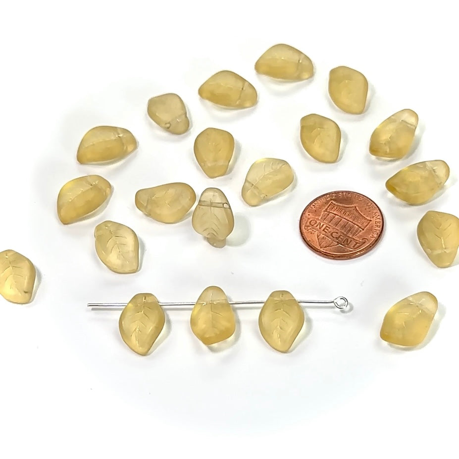 Czech Pressed Druk Glass Beads Small Leaf Wavy Curved Shape with Top Hole Across 15x10mm Matted Light Topaz 20 pieces CL045