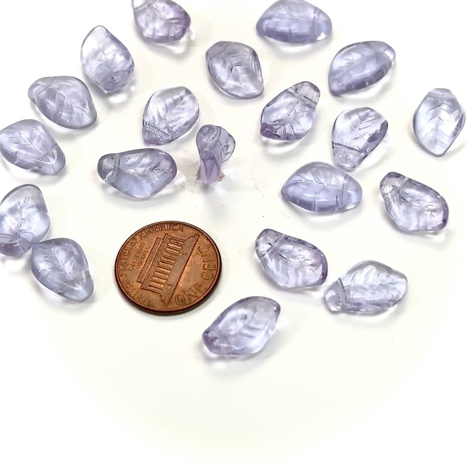 Czech Pressed Druk Glass Beads Small Leaf Wavy Curved Shape with Top Hole Across 15x10mm Lavender 20 pieces CL053
