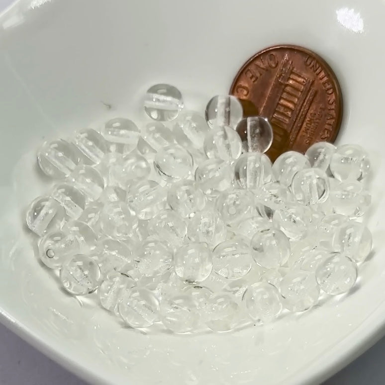 Czech Pressed Druk Round Smooth Glass Beads 6mm Crystal clear 80 pieces CL062