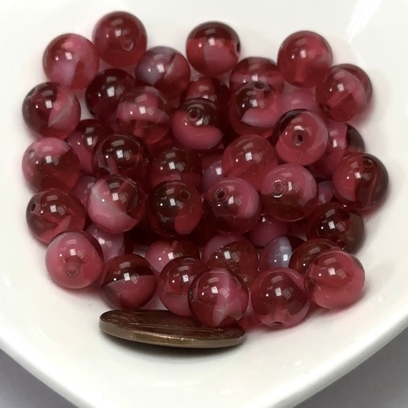 Czech Pressed Druk Round Smooth Glass Beads 8mm Red White 2tone Givre -  Crystals and Beads for Friends