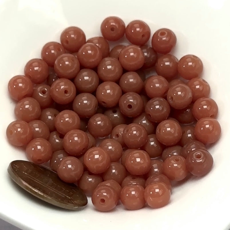 Czech Pressed Druk Round Smooth Glass Beads 6mm Brown Opal 80 pieces CL099