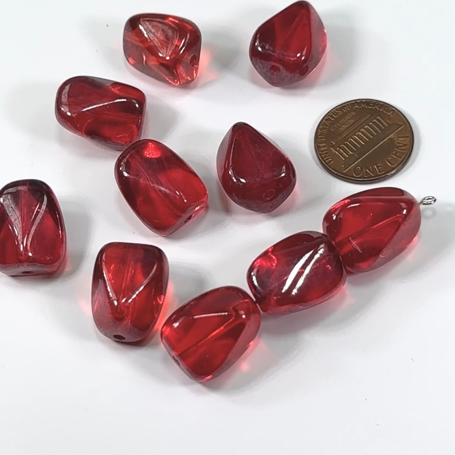 Czech Pressed Druk Fancy Glass Beads Medium Siam Red Luster coated 18x14mm 10 pieces CL106