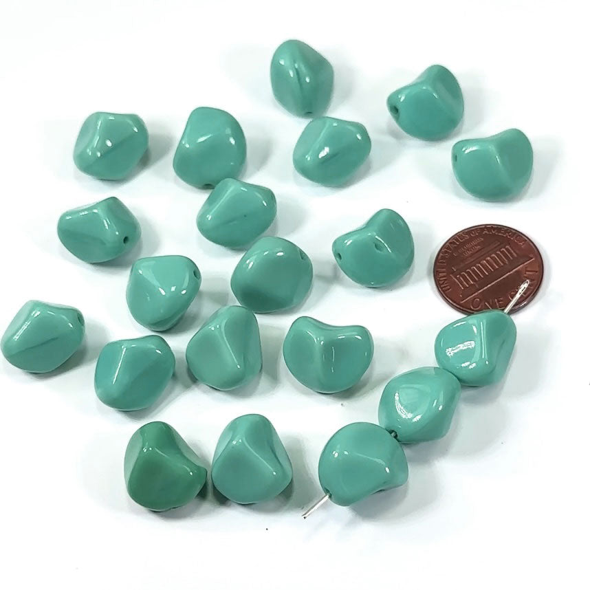 Czech Pressed Druk Fancy Glass Beads Turquoise Opaque 15x12mm 20pcs CL107