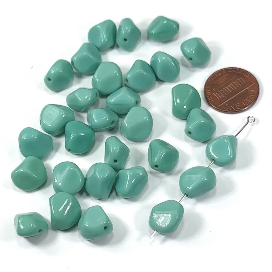Czech Pressed Druk Fancy Glass Beads Turquoise Opaque 12x10mm 30pcs CL108