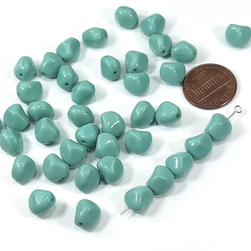 Czech Pressed Druk Fancy Glass Beads Turquoise Opaque 9x8mm 40pcs CL109