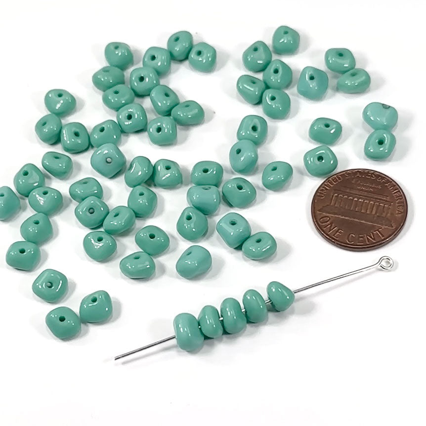 Czech Pressed Druk Center Drilled Irregular Glass Beads Turquoise Opaque 5x6mm 60pcs