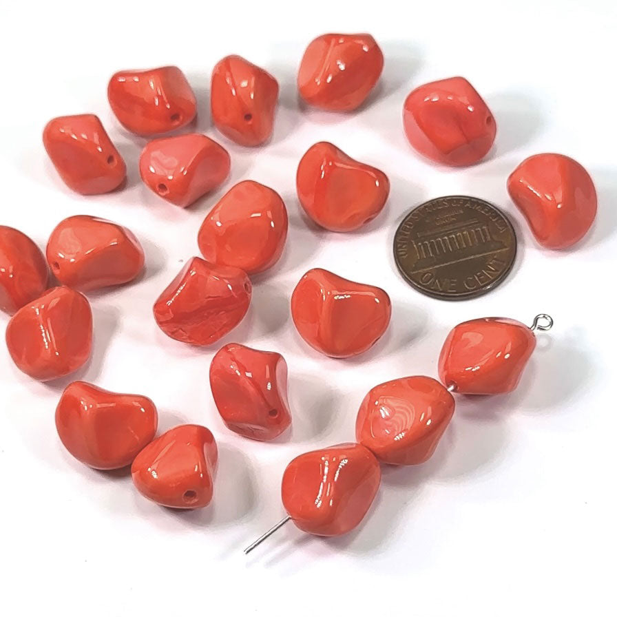 Czech Pressed Druk Fancy Glass Beads Coral orange 15x14mm 20pcs CL111