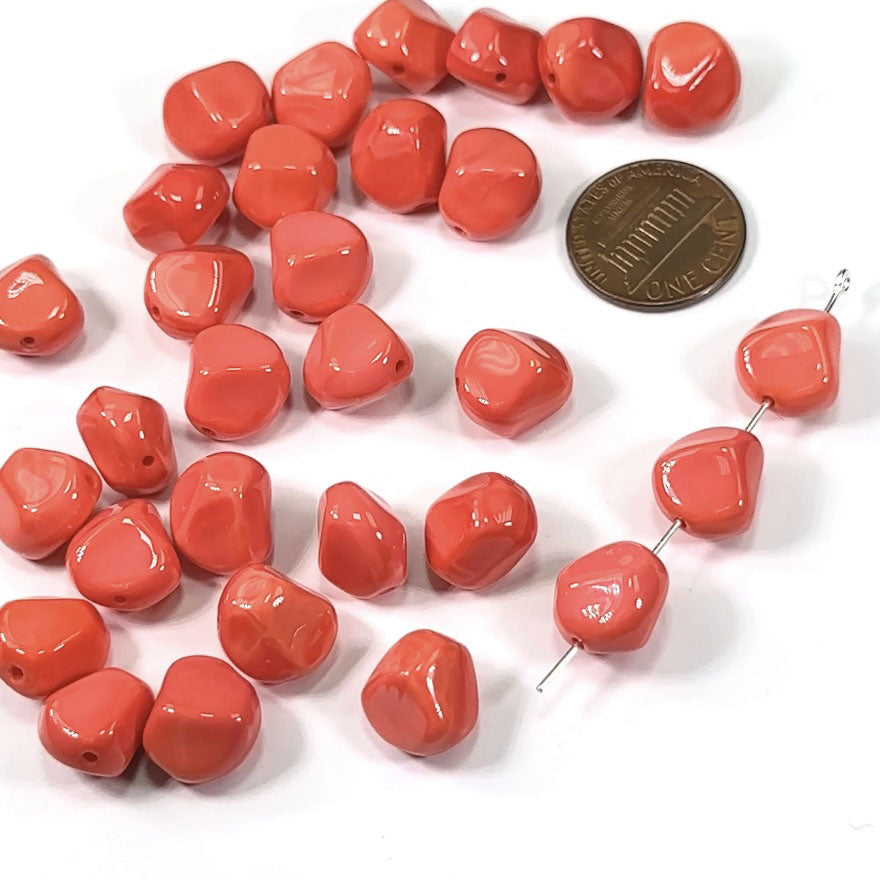 Czech Pressed Druk Fancy Glass Beads Coral orange 12x10mm 30pcs, CL112