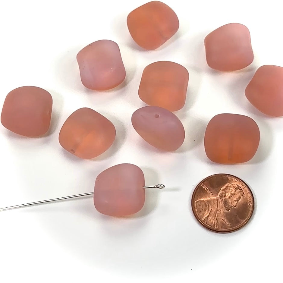 Czech Pressed Druk Large Chunky Pillow Shape Glass Beads 15x17mm Pink Opal Matted 10 pieces CL130