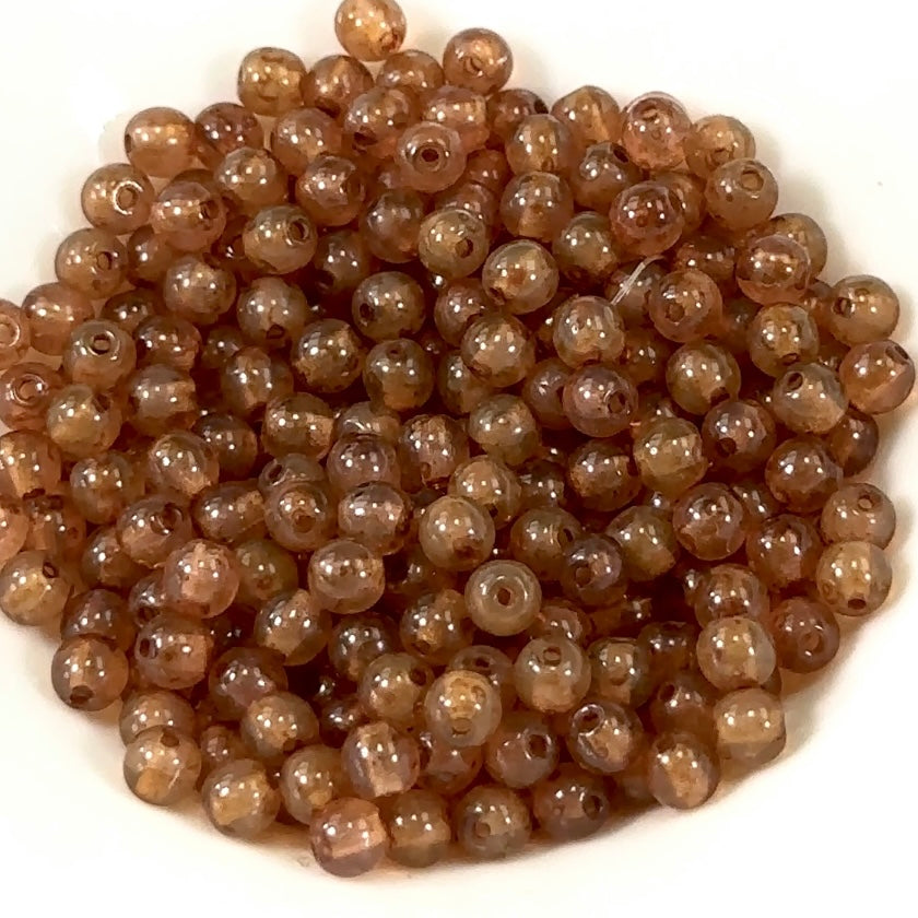 Czech Pressed Druk Round Smooth Glass Beads 4mm Brown Opal Milky 300 pieces CL143