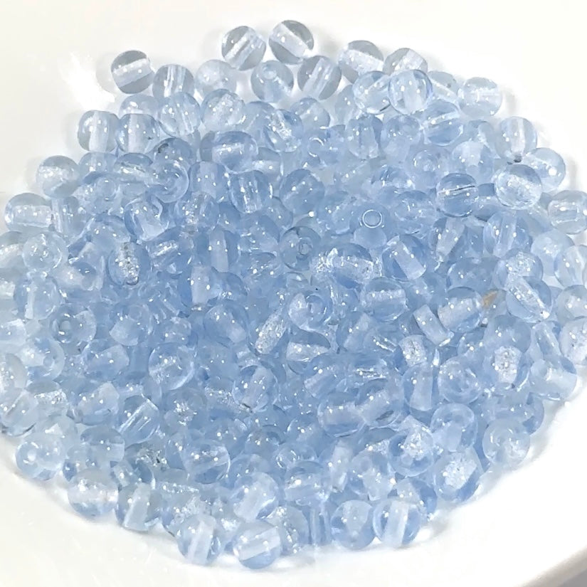 Czech Pressed Druk Round Smooth Glass Beads 4mm Light Sapphire Blue 300 pieces CL144