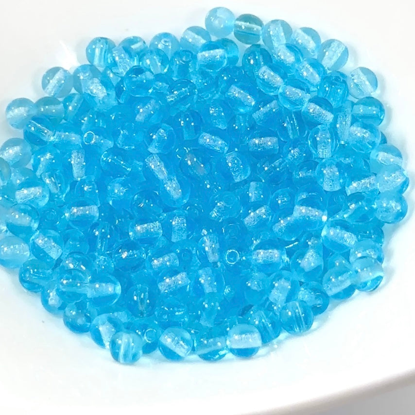 Czech Pressed Druk Round Smooth Glass Beads 4mm Aqua blue 300 pieces CL145