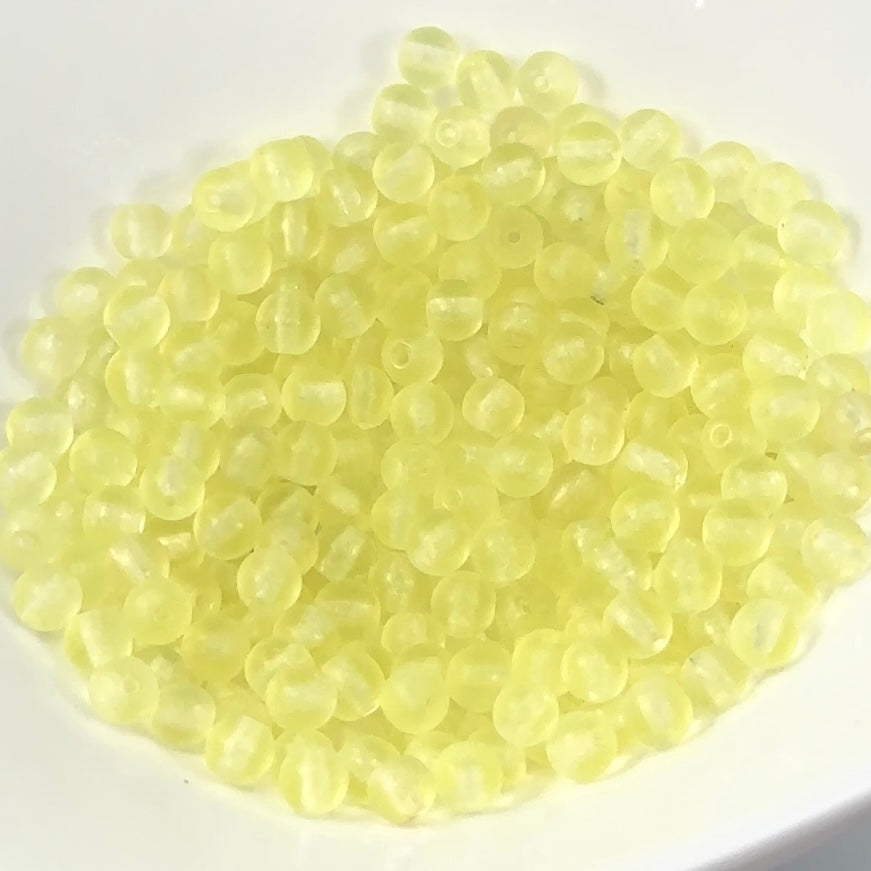 Czech Pressed Druk Round Smooth Glass Beads 4mm Yellow Matt 300 pieces CL148