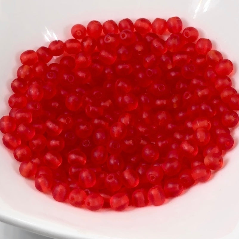 Czech Pressed Druk Round Smooth Glass Beads 4mm Red Matt 300 pieces CL154