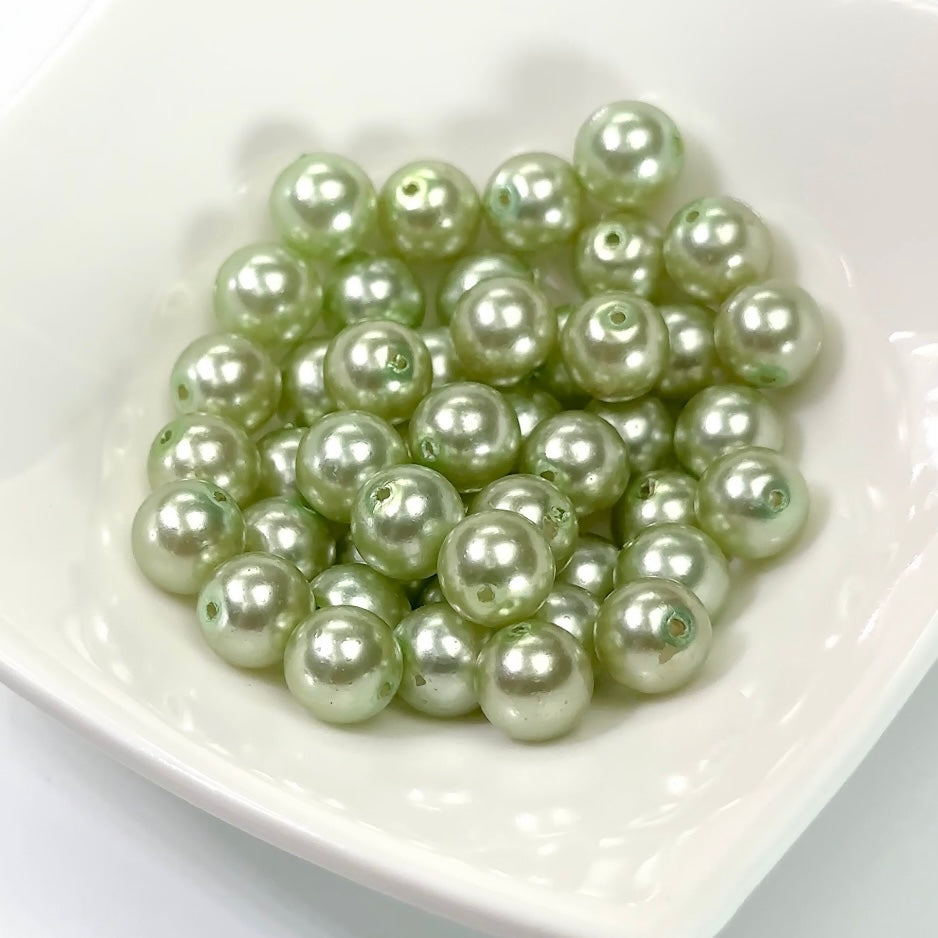 Czech Round Glass Imitation Pearls Light Green Olivine Pearl color